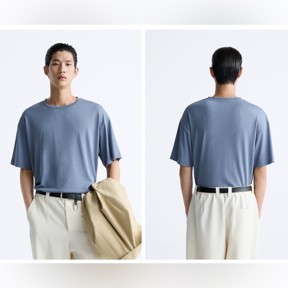 Zara Men’s Cotton And Lyocell Gray-blue Tshirt Size XL